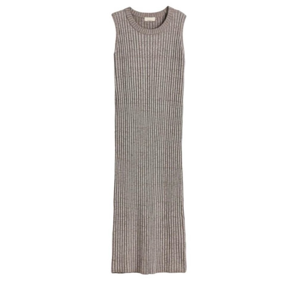 H&M Taupe Cashmere Blend Sleeveless Ribbed Knit
Midi Dress Minimalist.